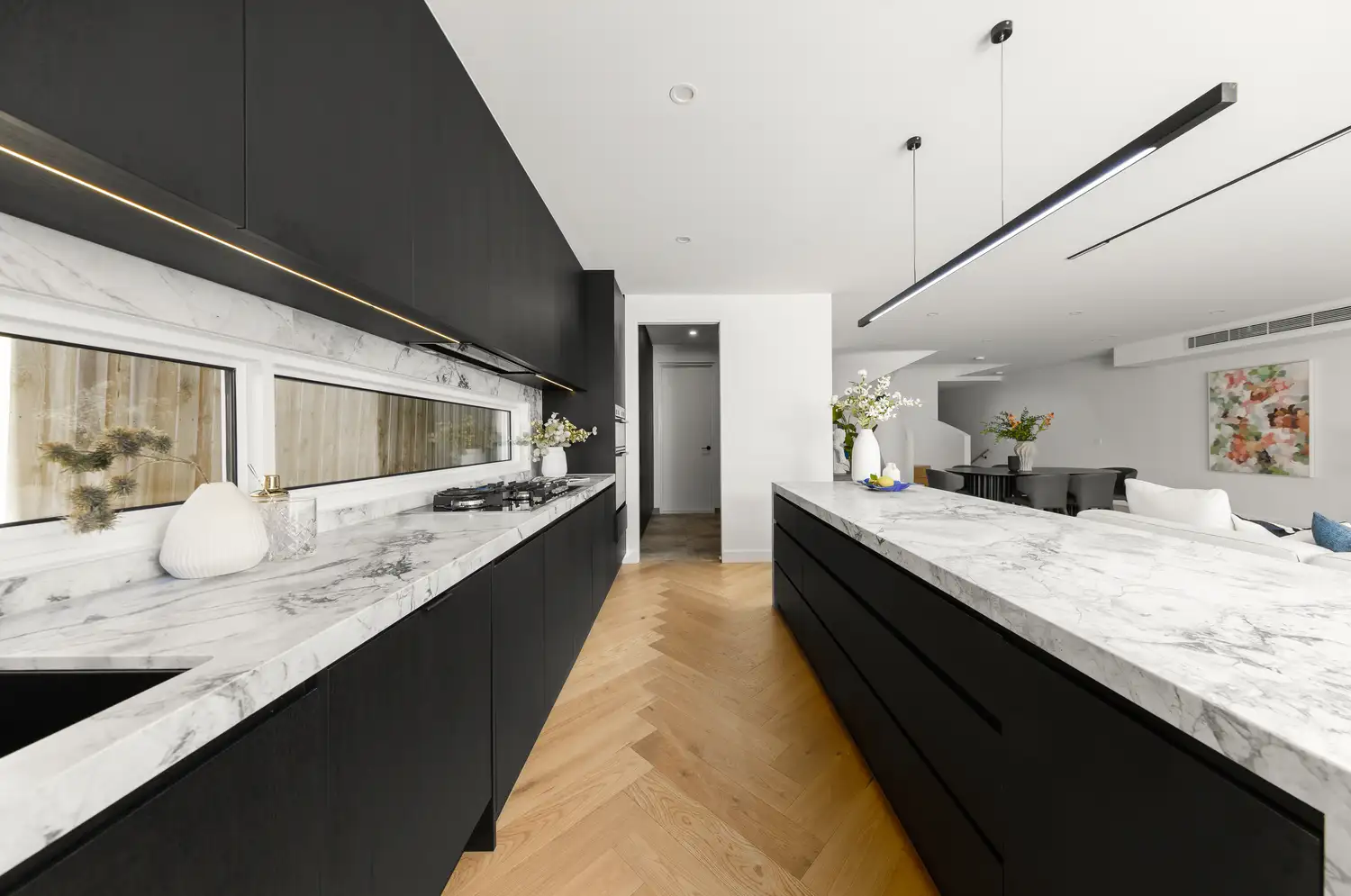 Marble Waterfall Kitchen — Clay Drive