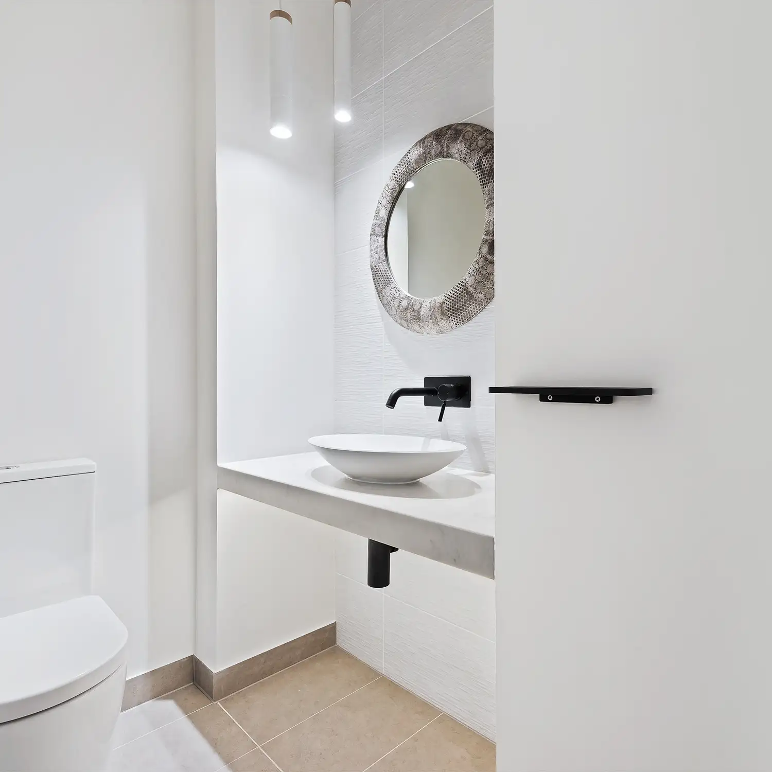 Round Mirror Powder Room — Ellenvale Avenue